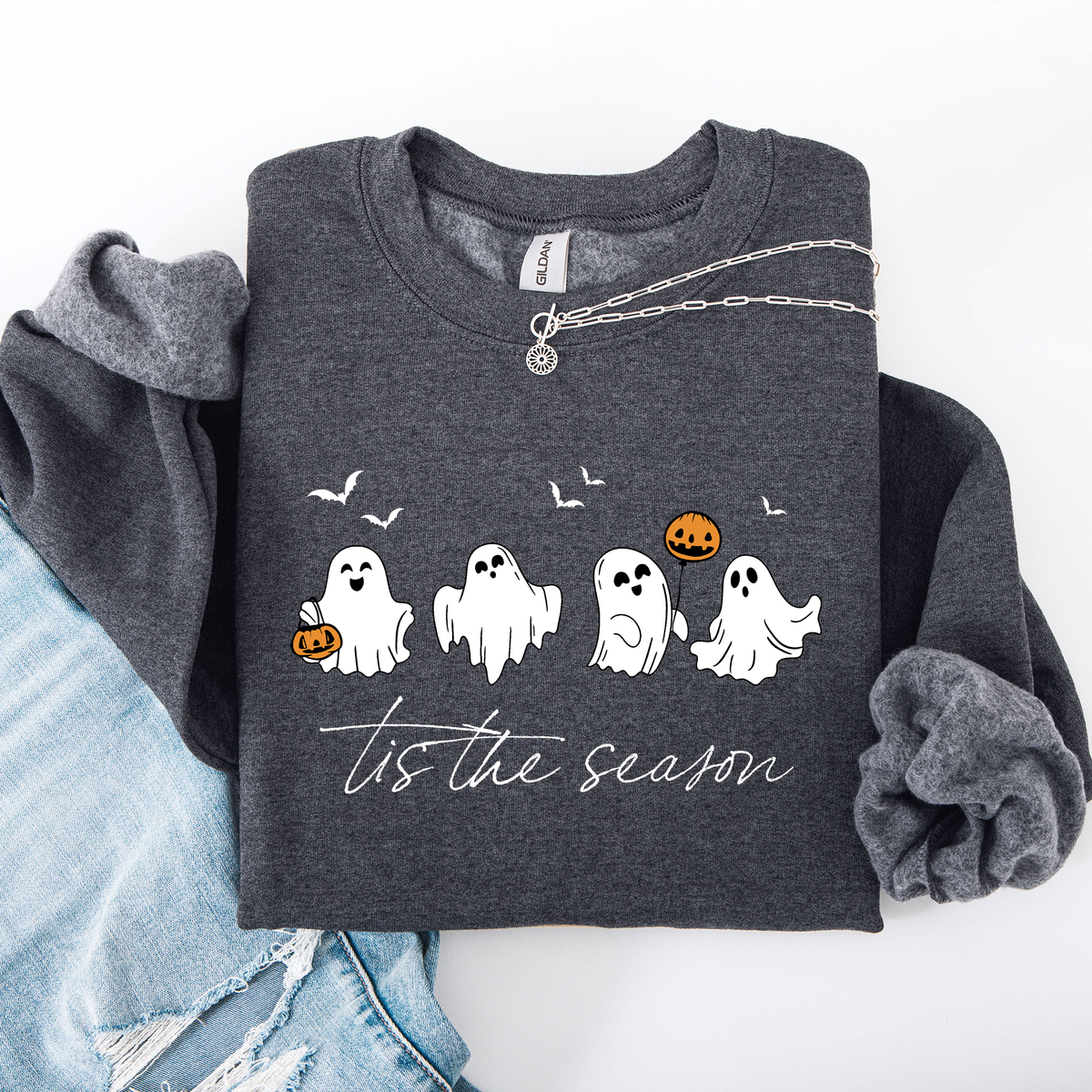 Tis The Season, Cute Ghosts Halloween Night Parade Of Friendly Phantoms In Cozy Autumn Glow Sweatshirt