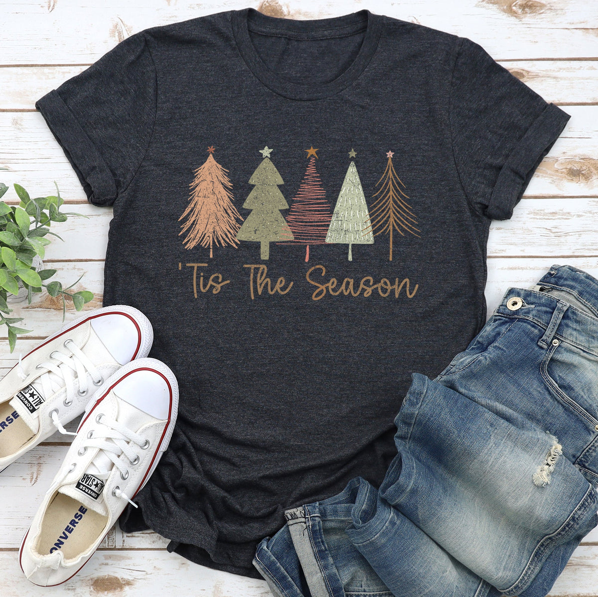 Tis The Season Doodle Christmas Trees Pastels Soft Comfy Winter Holiday Art Inspired By Cozy Moments Graphic Tee