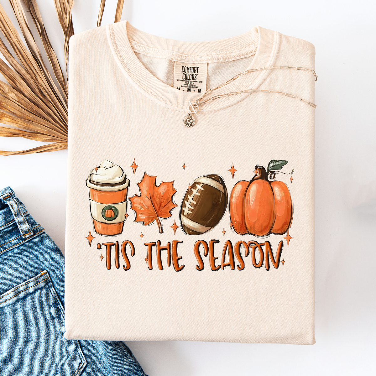 Tis The Season Football Game Day Pumpkin Coffee Autumn Fall Edition Comfort Colors Tee