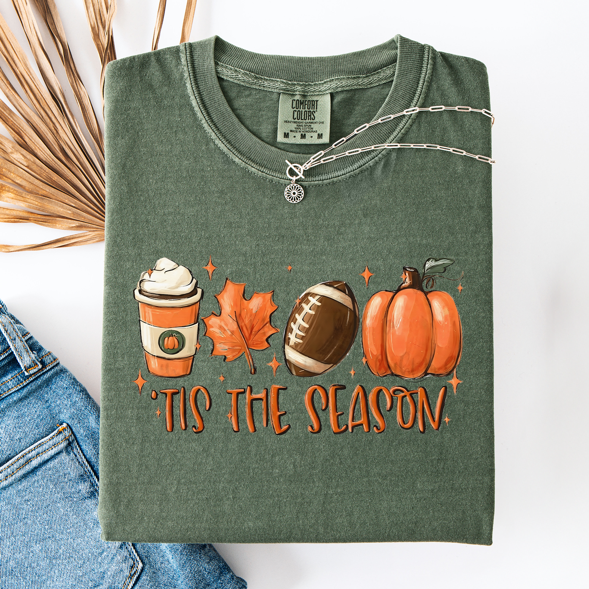 Tis The Season Football Game Day Pumpkin Coffee Autumn Fall Edition Comfort Colors Tee