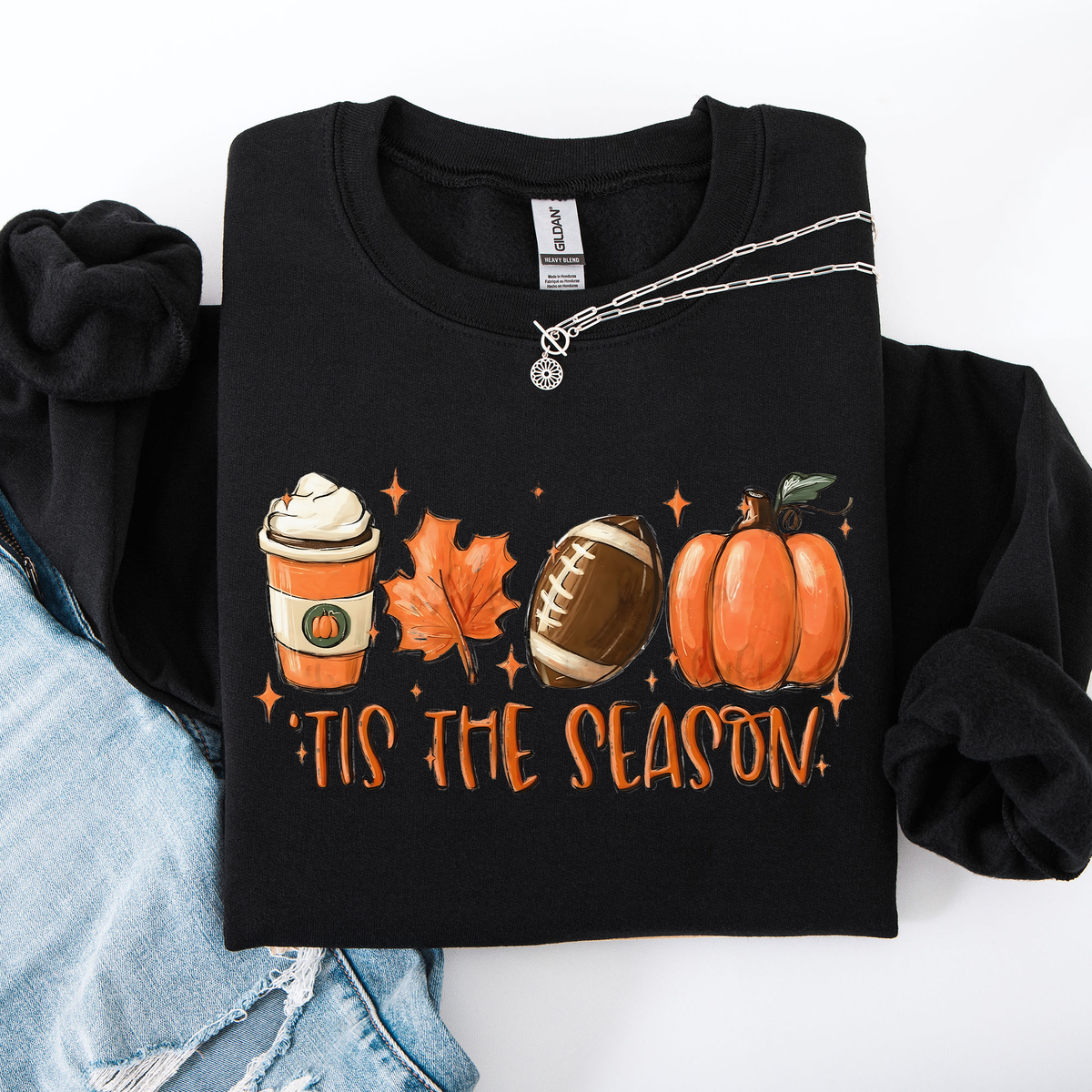 Tis The Season Football Game Day Pumpkin Coffee Autumn Fall Cozy Weather Sweatshirt