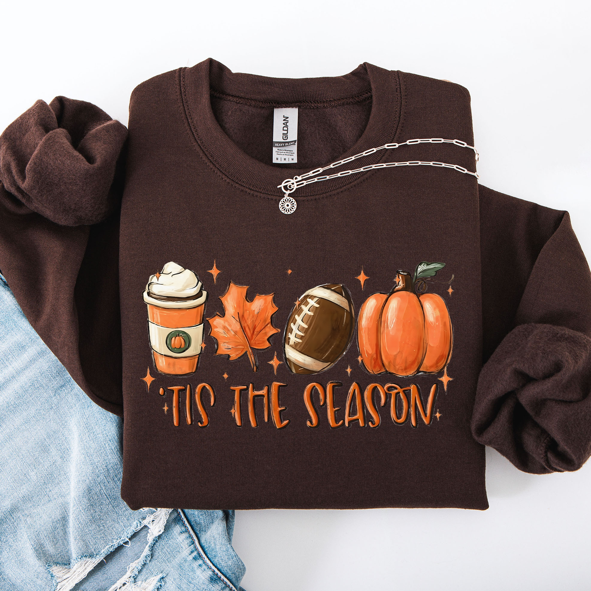 Tis The Season Football Game Day Pumpkin Coffee Autumn Fall Cozy Weather Sweatshirt