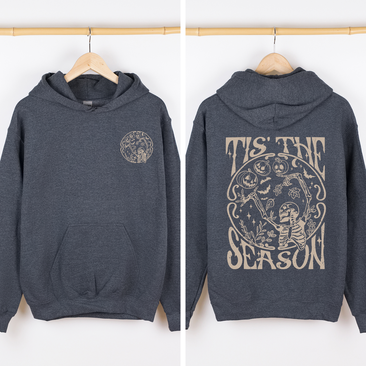 Tis The Season Spooky Skeleton Pink Ribbon Lace Front And Back Halloween Graphic Hoodie