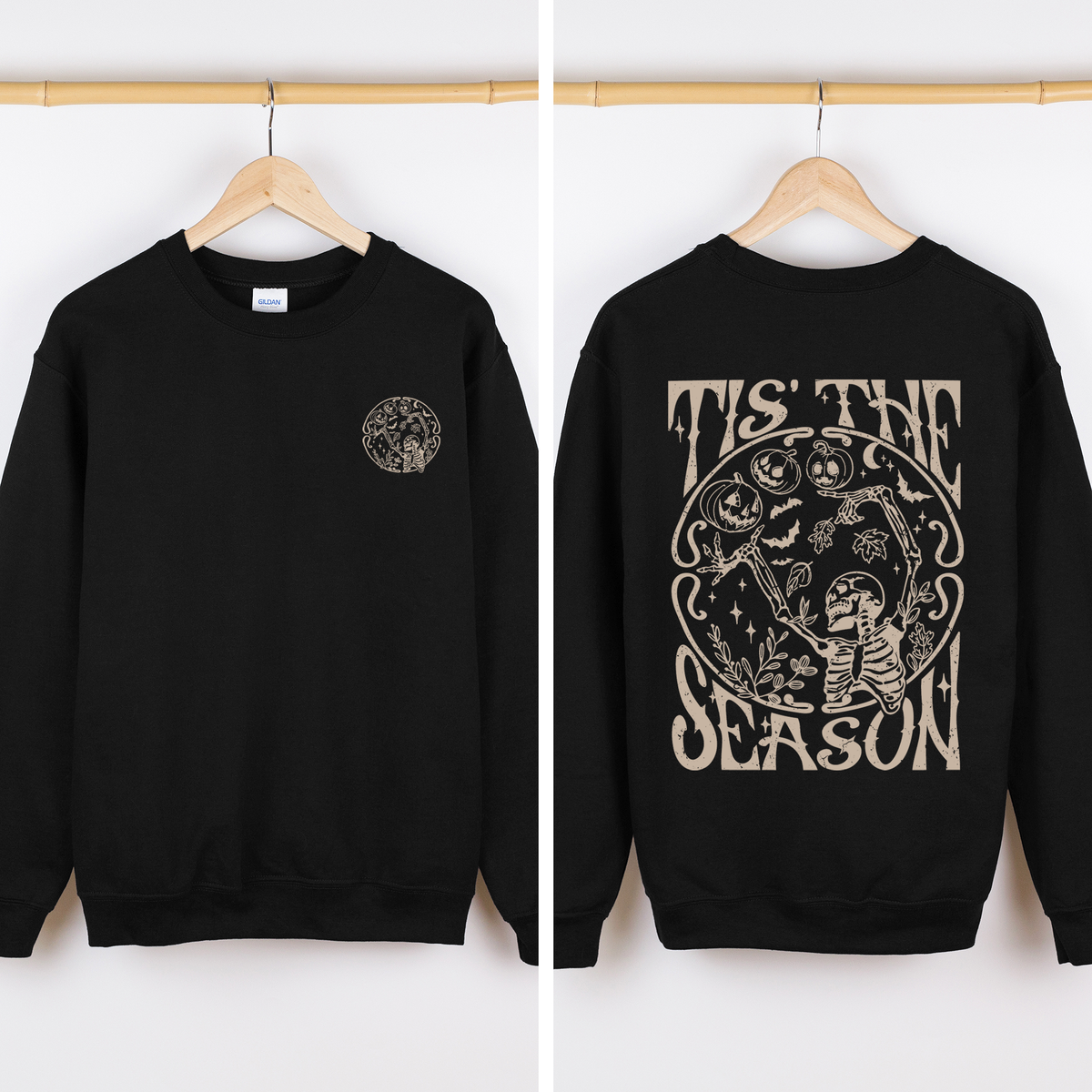 Tis The Season Front And Back Spooky Skeleton Graphic Halloween Holiday Sweatshirt
