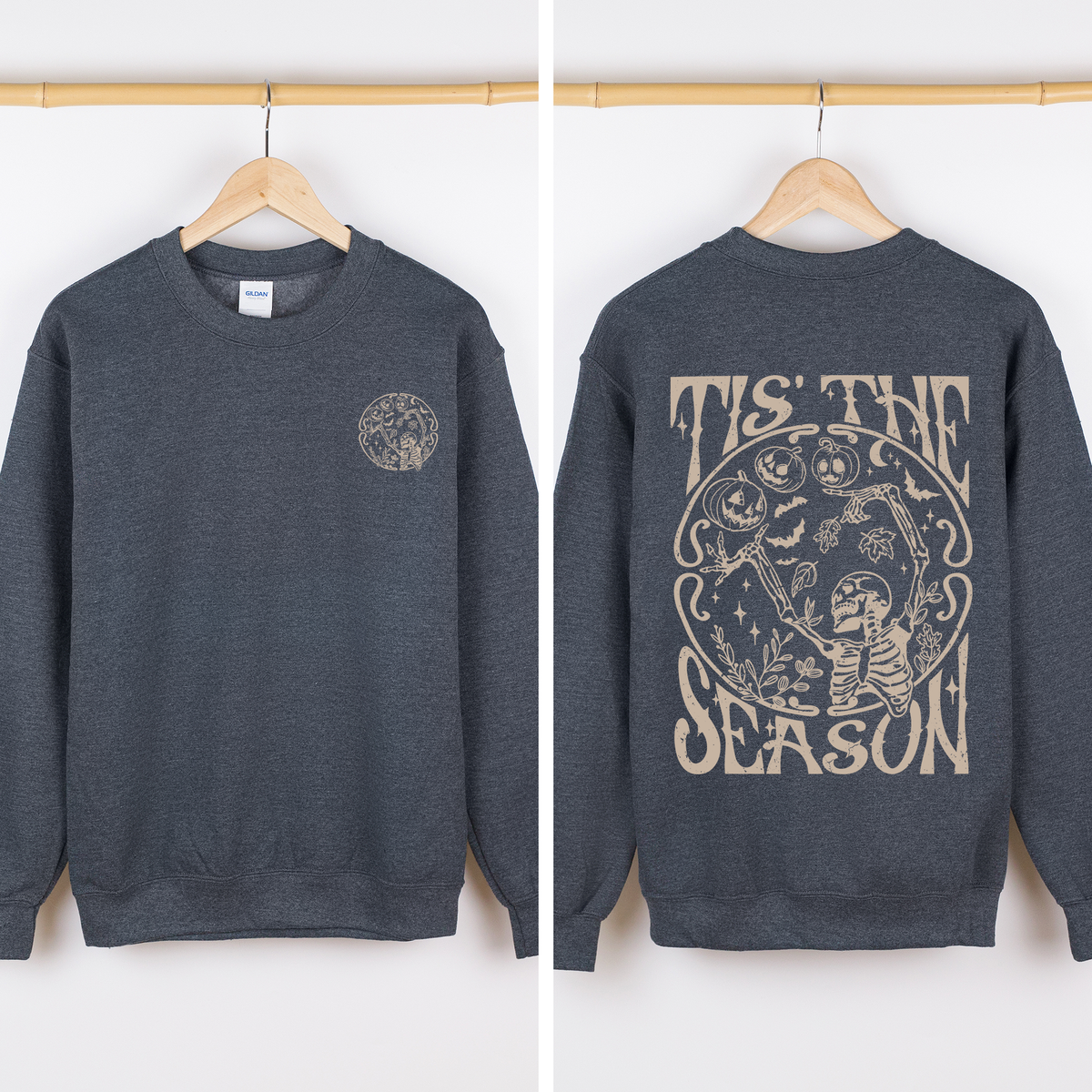 Tis The Season Front And Back Spooky Skeleton Graphic Halloween Holiday Sweatshirt