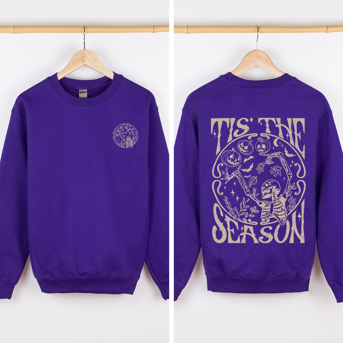 Tis The Season Front And Back Spooky Skeleton Graphic Halloween Holiday Sweatshirt