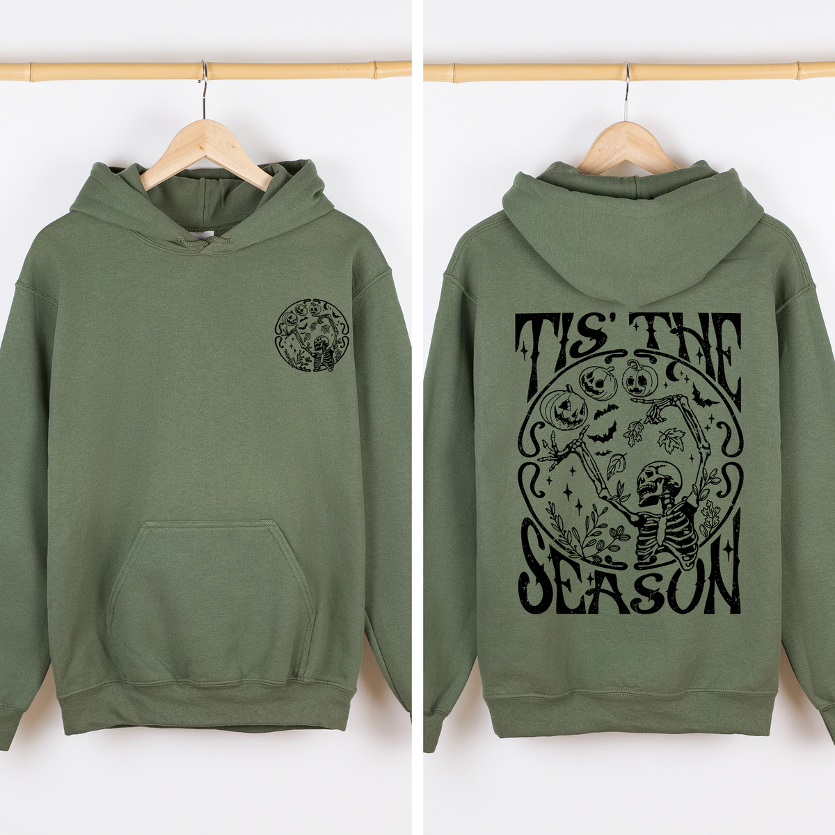 Tis The Season Spooky Skeleton Pink Ribbon Lace Front And Back Halloween Graphic Hoodie