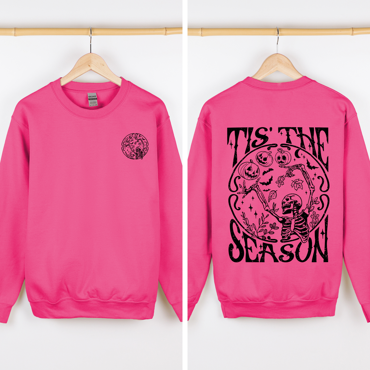 Tis The Season Front And Back Spooky Skeleton Graphic Halloween Holiday Sweatshirt