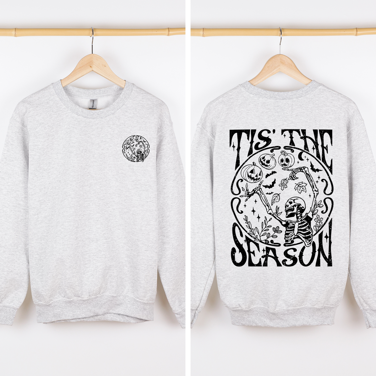 Tis The Season Front And Back Spooky Skeleton Graphic Halloween Holiday Sweatshirt