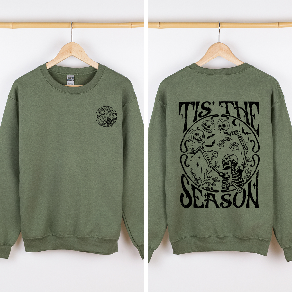 Tis The Season Front And Back Spooky Skeleton Graphic Halloween Holiday Sweatshirt