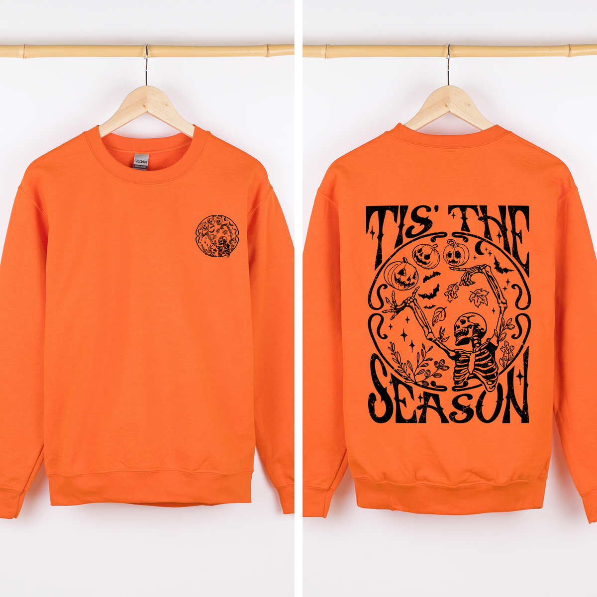 Tis The Season Front And Back Spooky Skeleton Graphic Halloween Holiday Sweatshirt