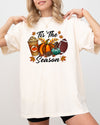 Tis The Season Leopard Print Football Pumpkin Leaves Autumn Halloween Comfort Colors Tee