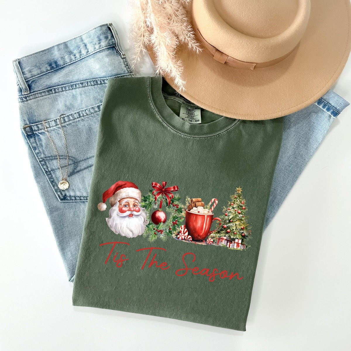 Tis The Season Retro Santa Coffee Christmas Tree Xmas Holiday Edition Comfort Colors Tee