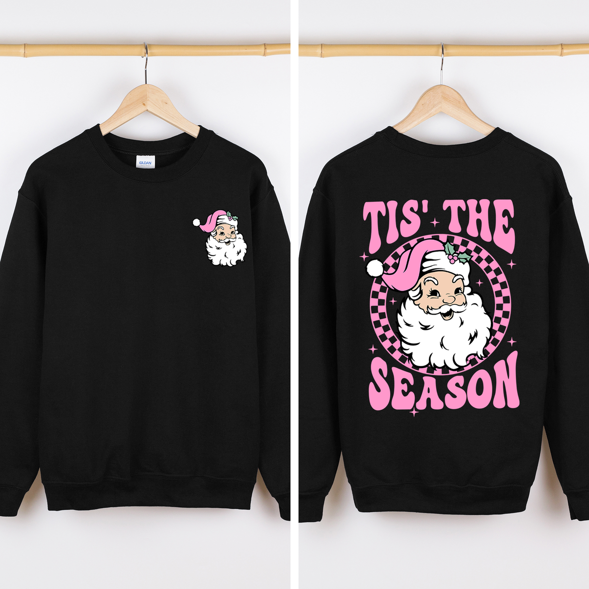 Tis The Season Retro Santa Checkered Front And Back Graphic Vintage Holiday Sweatshirt