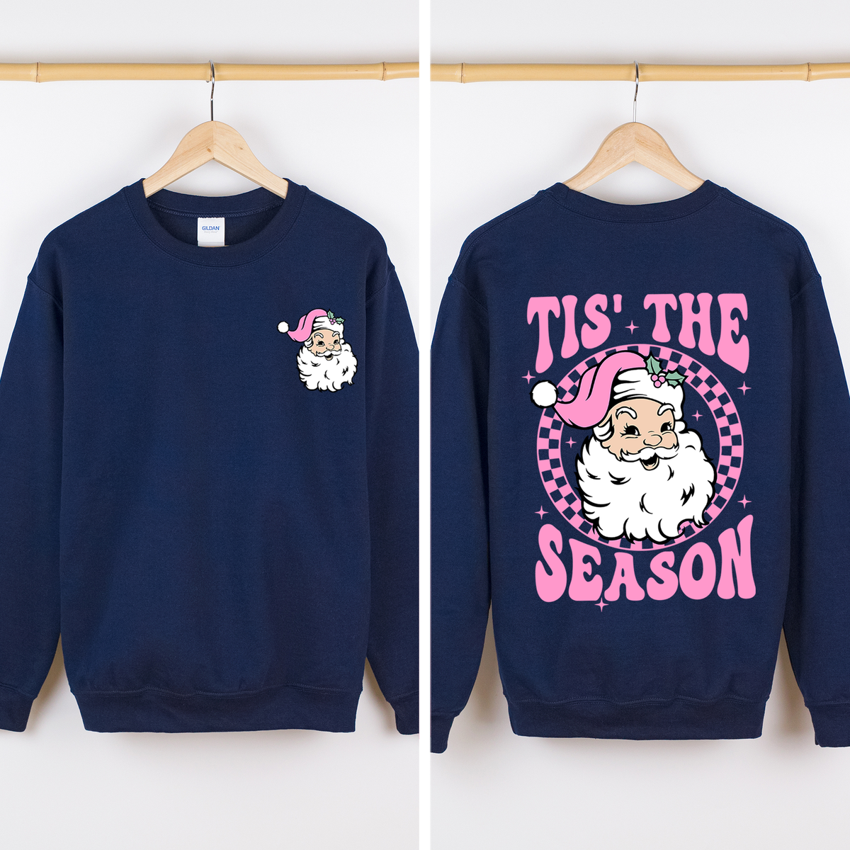 Tis The Season Retro Santa Checkered Front And Back Graphic Vintage Holiday Sweatshirt