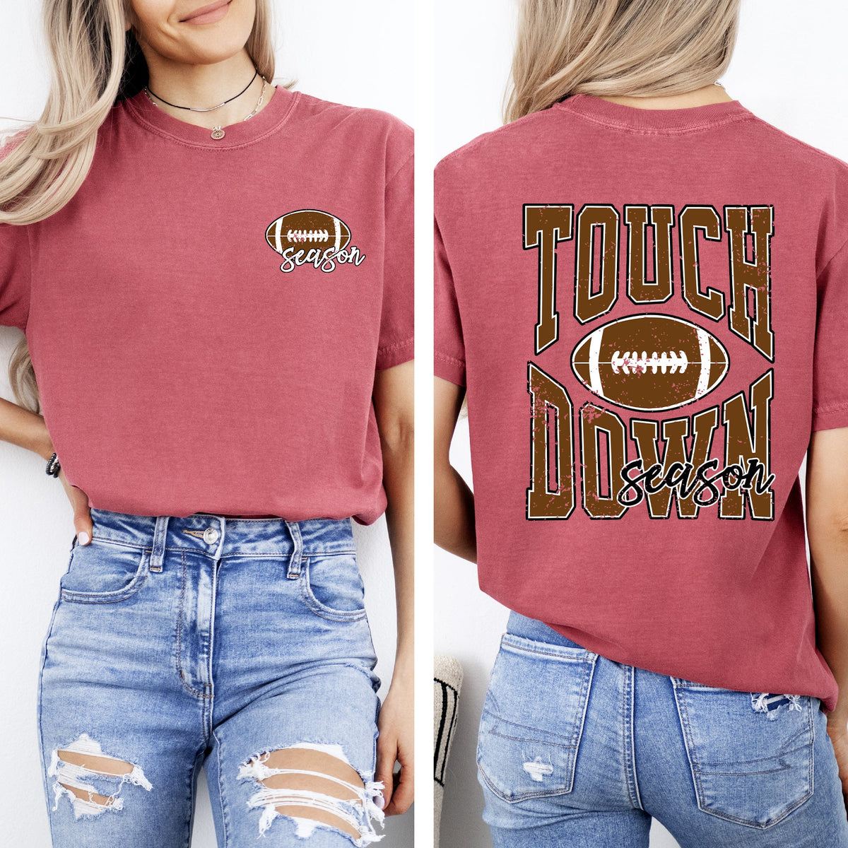Touchdown Season Front And Back Football Sports Game Day Big Game Tailgate Party Comfort Colors Tee