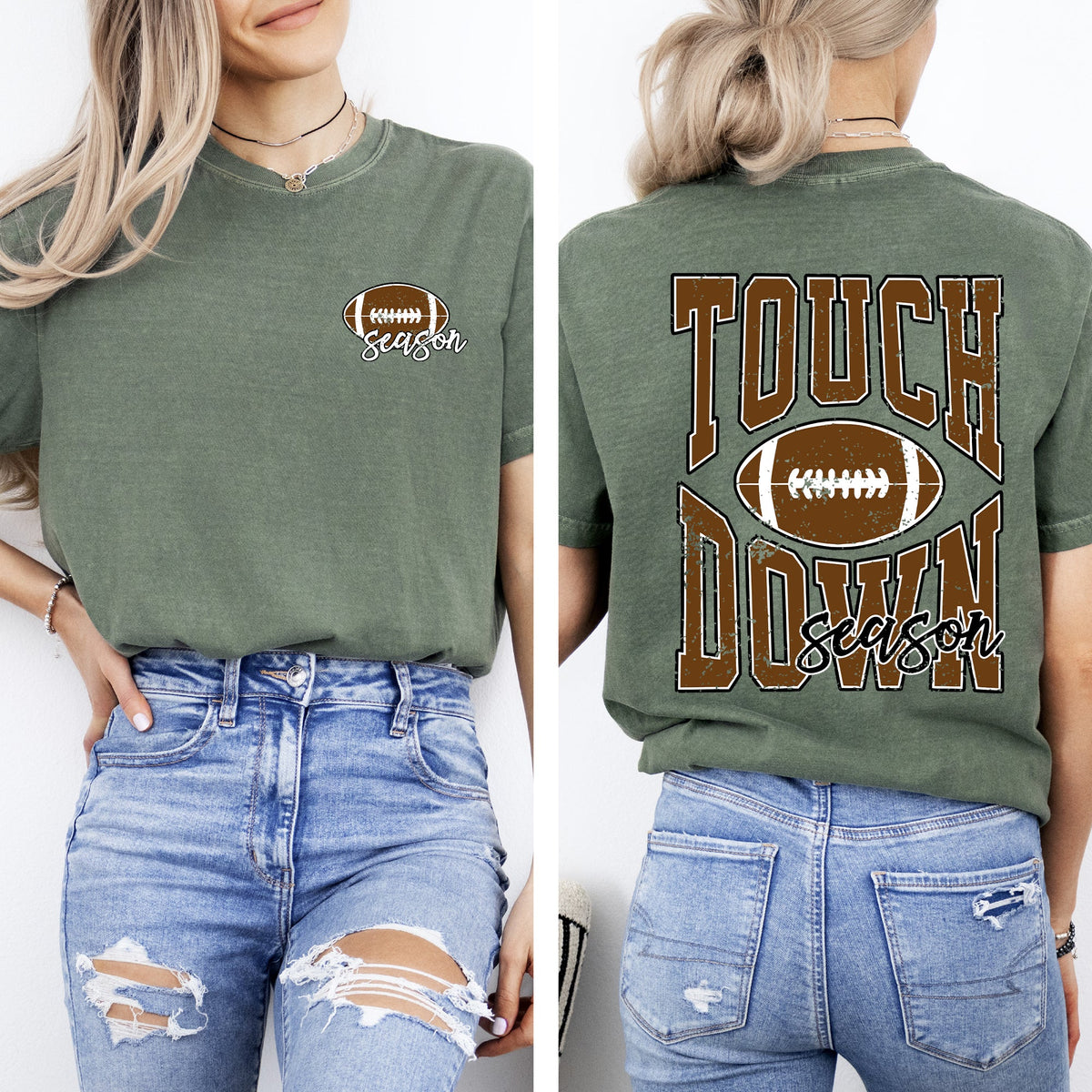 Touchdown Season Front And Back Football Sports Game Day Big Game Tailgate Party Comfort Colors Tee