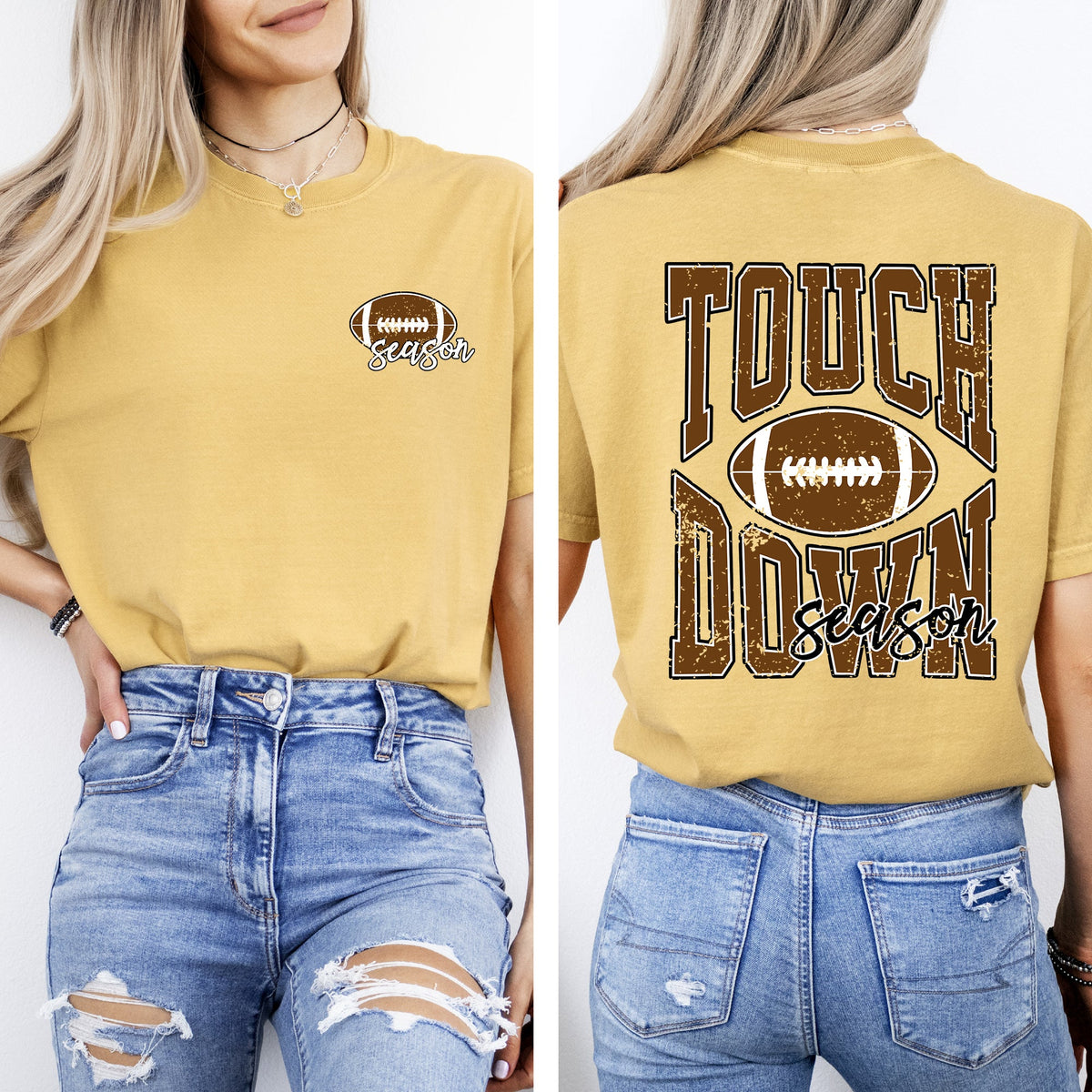 Touchdown Season Front And Back Football Sports Game Day Big Game Tailgate Party Comfort Colors Tee
