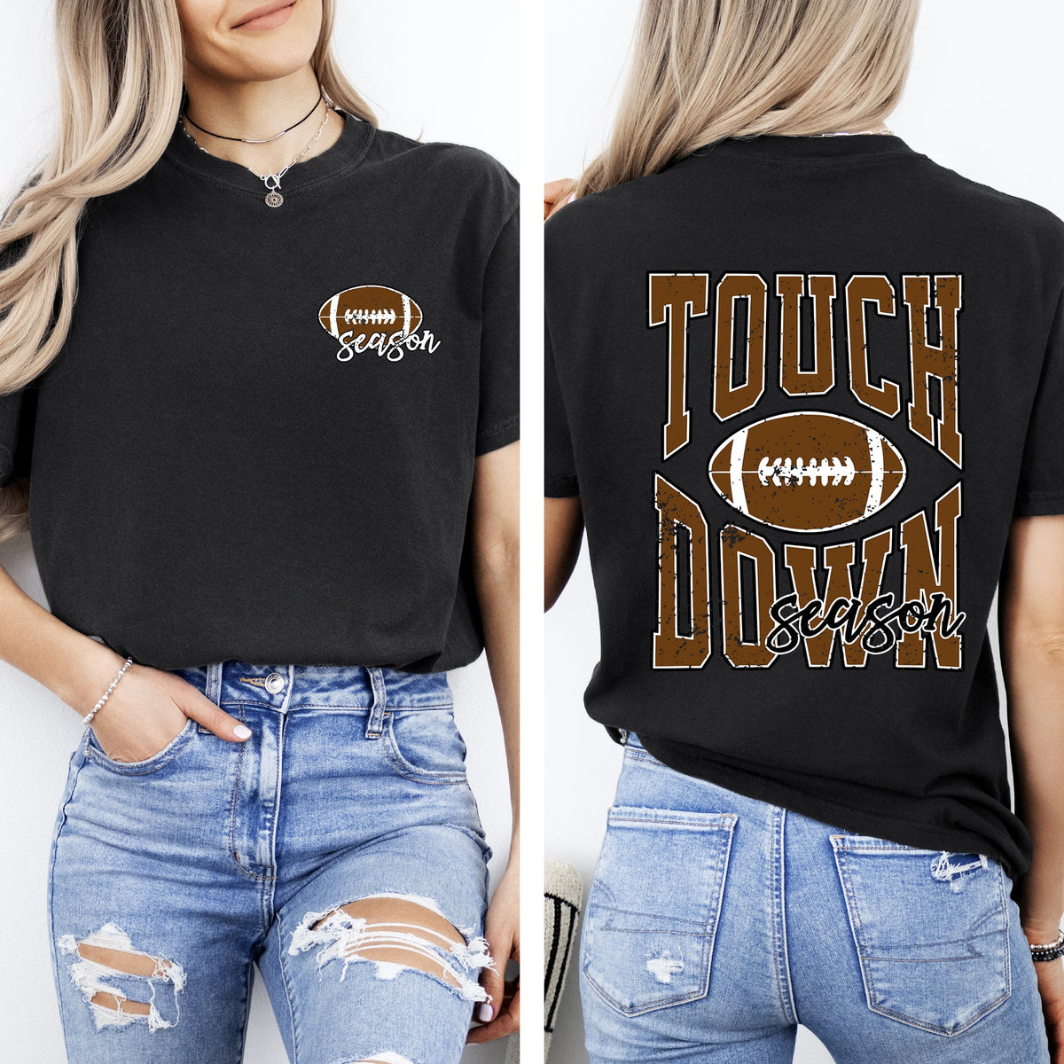 Touchdown Season Front And Back Football Sports Game Day Big Game Tailgate Party Comfort Colors Tee