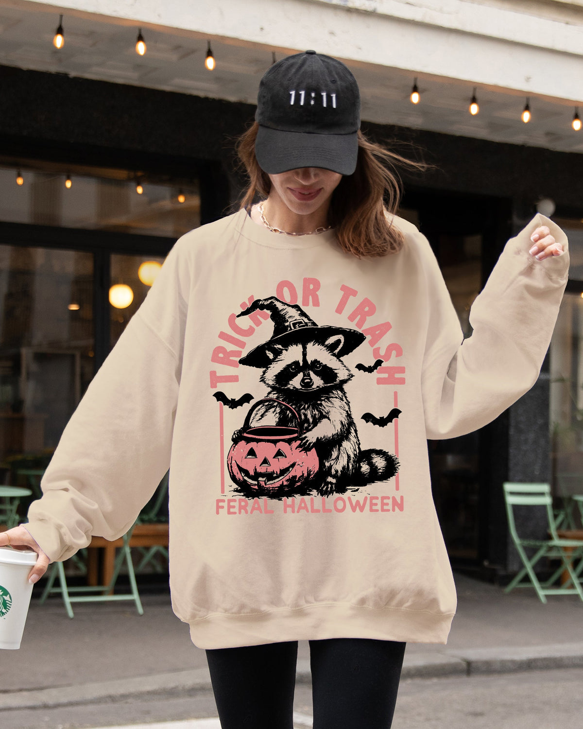Trick Or Trash Feral Halloween Raccoon Trick Or Treat Meme Witch Costume Sweatshirt