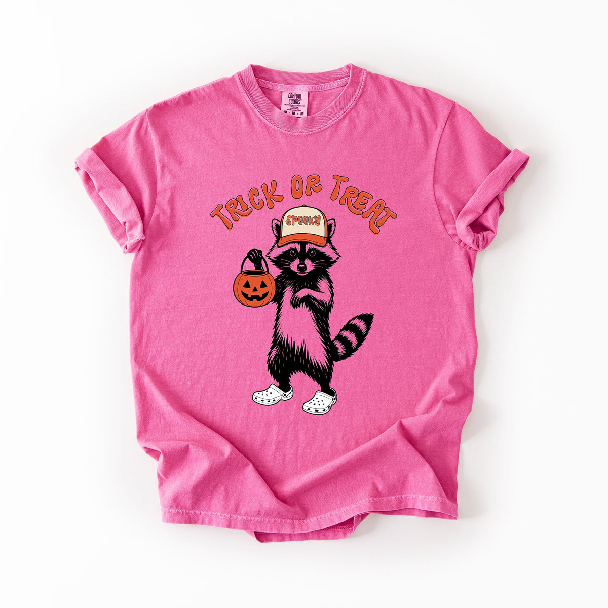 Trick Or Treat Feral Raccoon Halloween Skeletons Ghosts Witches Cats Pumpkins Graphic Comfort Colors Tee