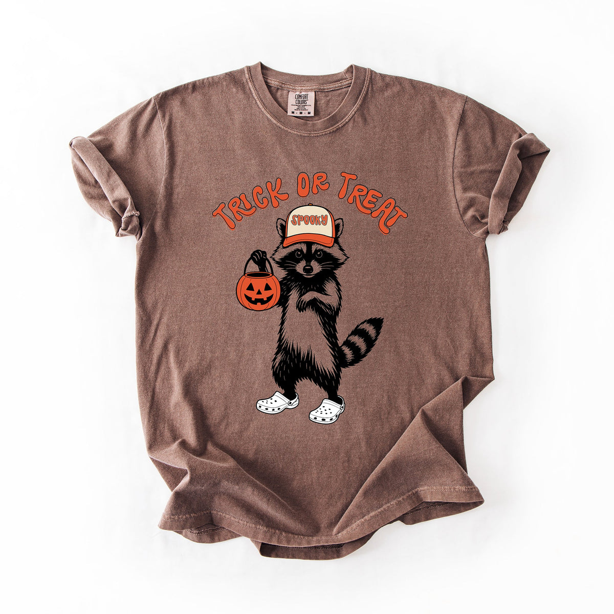 Trick Or Treat Feral Raccoon Halloween Skeletons Ghosts Witches Cats Pumpkins Graphic Comfort Colors Tee