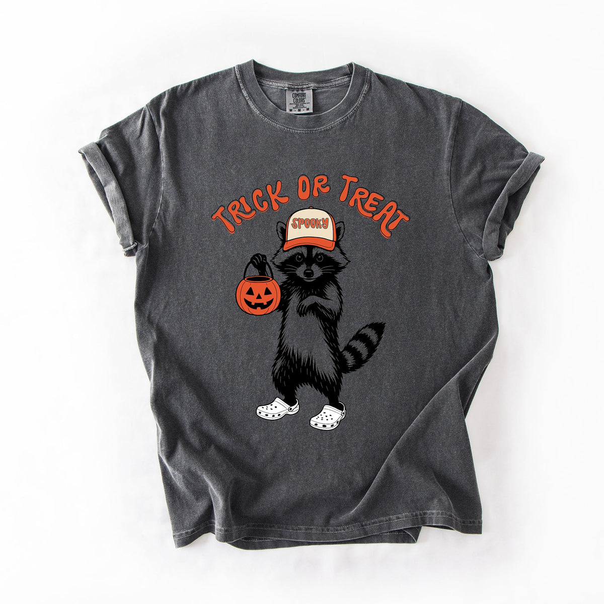 Trick Or Treat Feral Raccoon Halloween Skeletons Ghosts Witches Cats Pumpkins Graphic Comfort Colors Tee