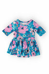 Twirling in Teal 3/4 Sleeve Twirl Bodysuit