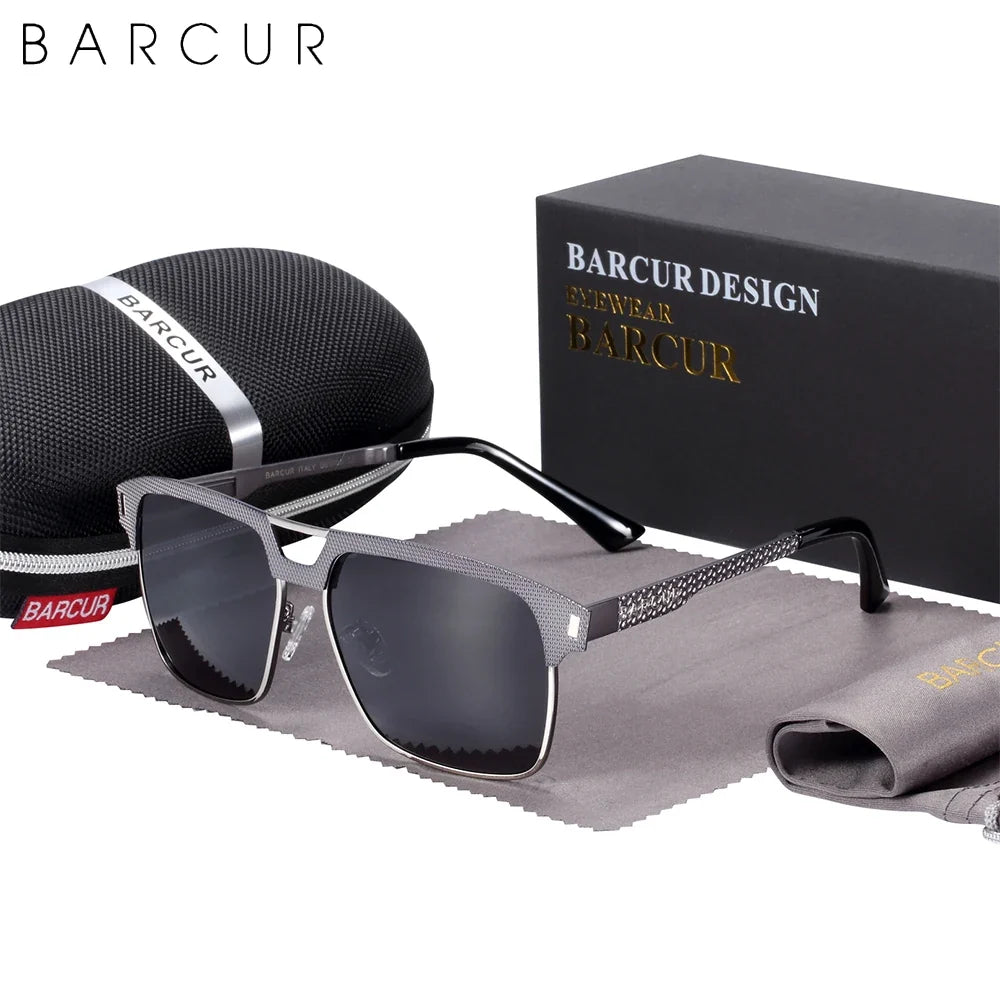 BARCUR Polarized Men’s Sunglasses – Fashionable Square Stainless Steel Frame UV400 Protection Anti-Reflective Outdoor Sports & Driving Eyewear – Original Design Casual Style with Premium Polycarbonate Lenses