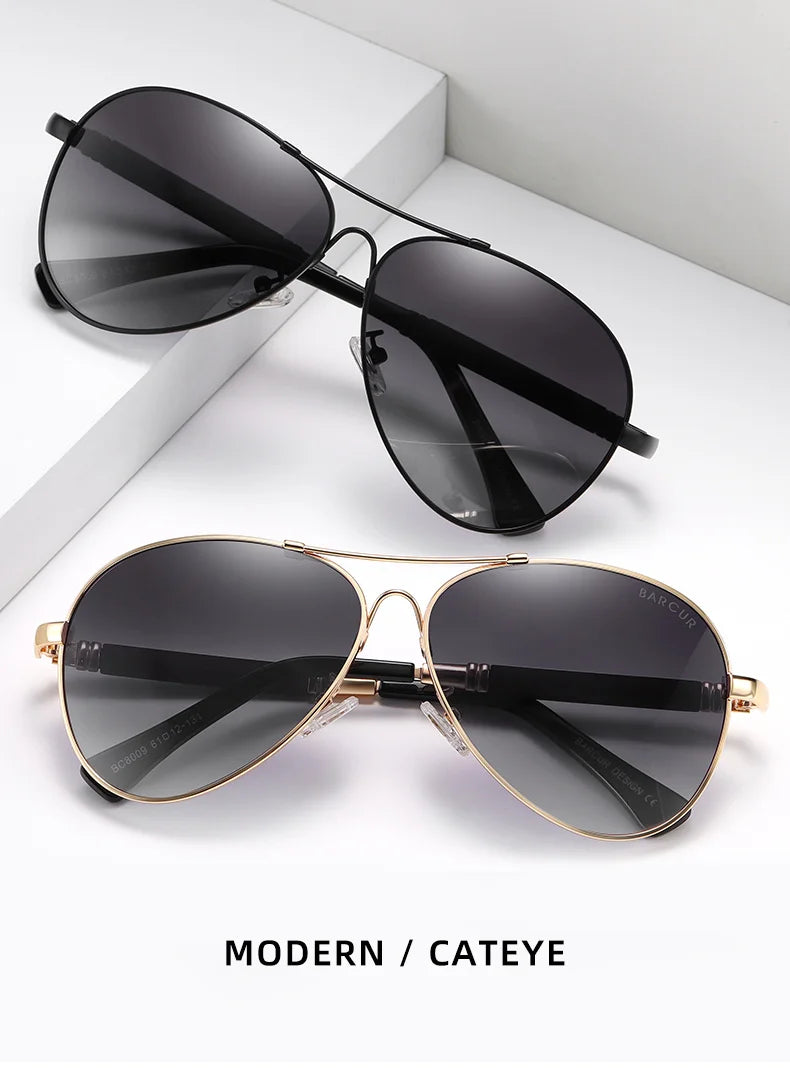 BARCUR Polarized Pilot Sunglasses for Men – Stylish Anti Blue Light UV400 Protection Gradient Mirror Lens Stainless Steel Trendy Frame – Fashion Aviator Sun Glasses for Men Ideal for Driving Travel Summer & Outdoor Activities