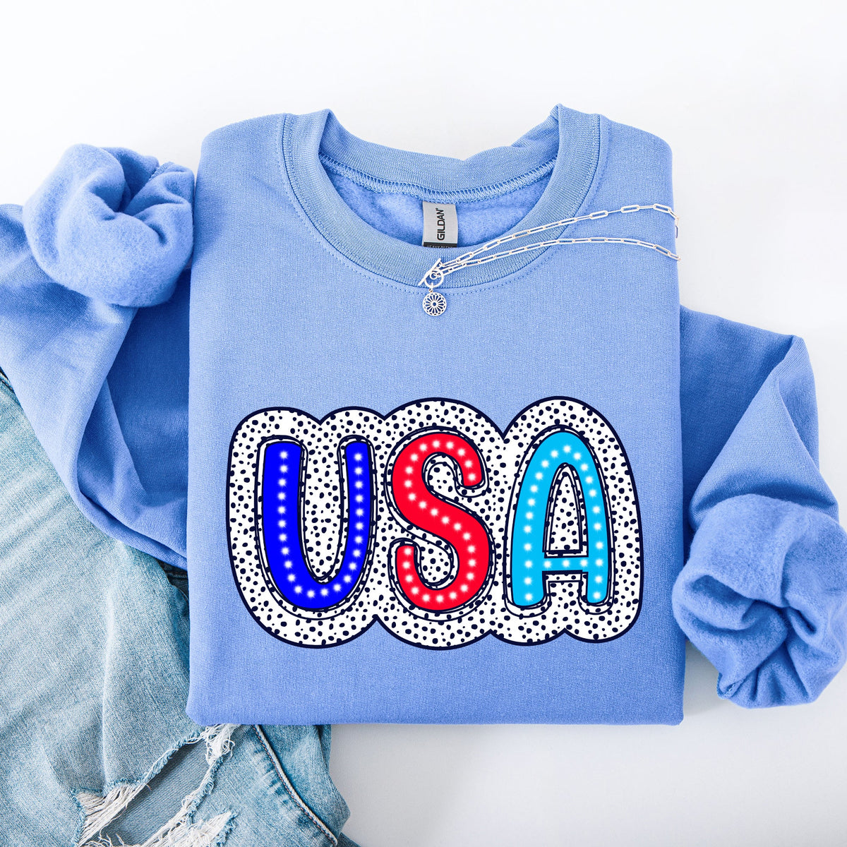 USA Dalmatian Print Patriotic Red White Blue 4th of July Celebration American Sweatshirt
