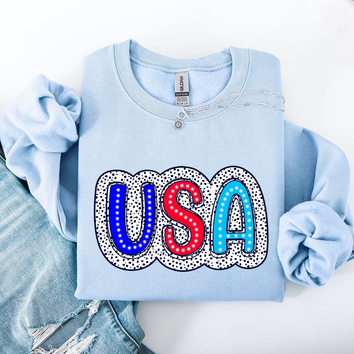 USA Dalmatian Print Patriotic Red White Blue 4th of July Celebration American Sweatshirt