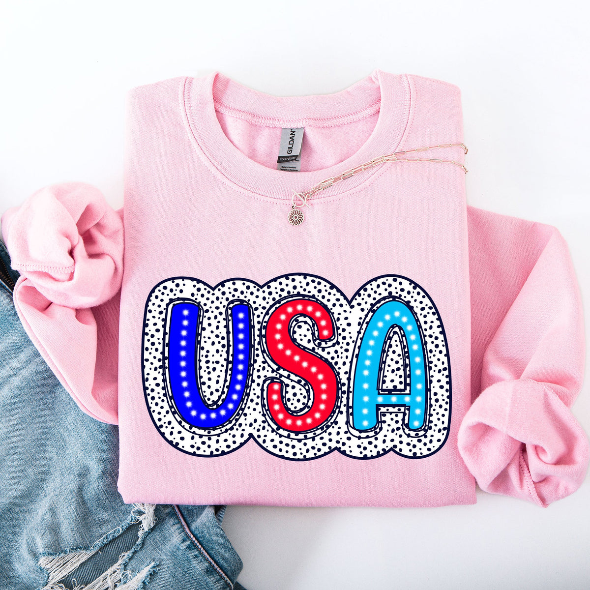 USA Dalmatian Print Patriotic Red White Blue 4th of July Celebration American Sweatshirt