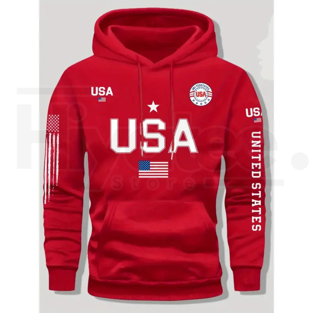 USA Flag Print Men’s Fleece Hoodie – United States Letter Print Unisex Knit Pullover for Couples & Students, 2026 Spring Fashion