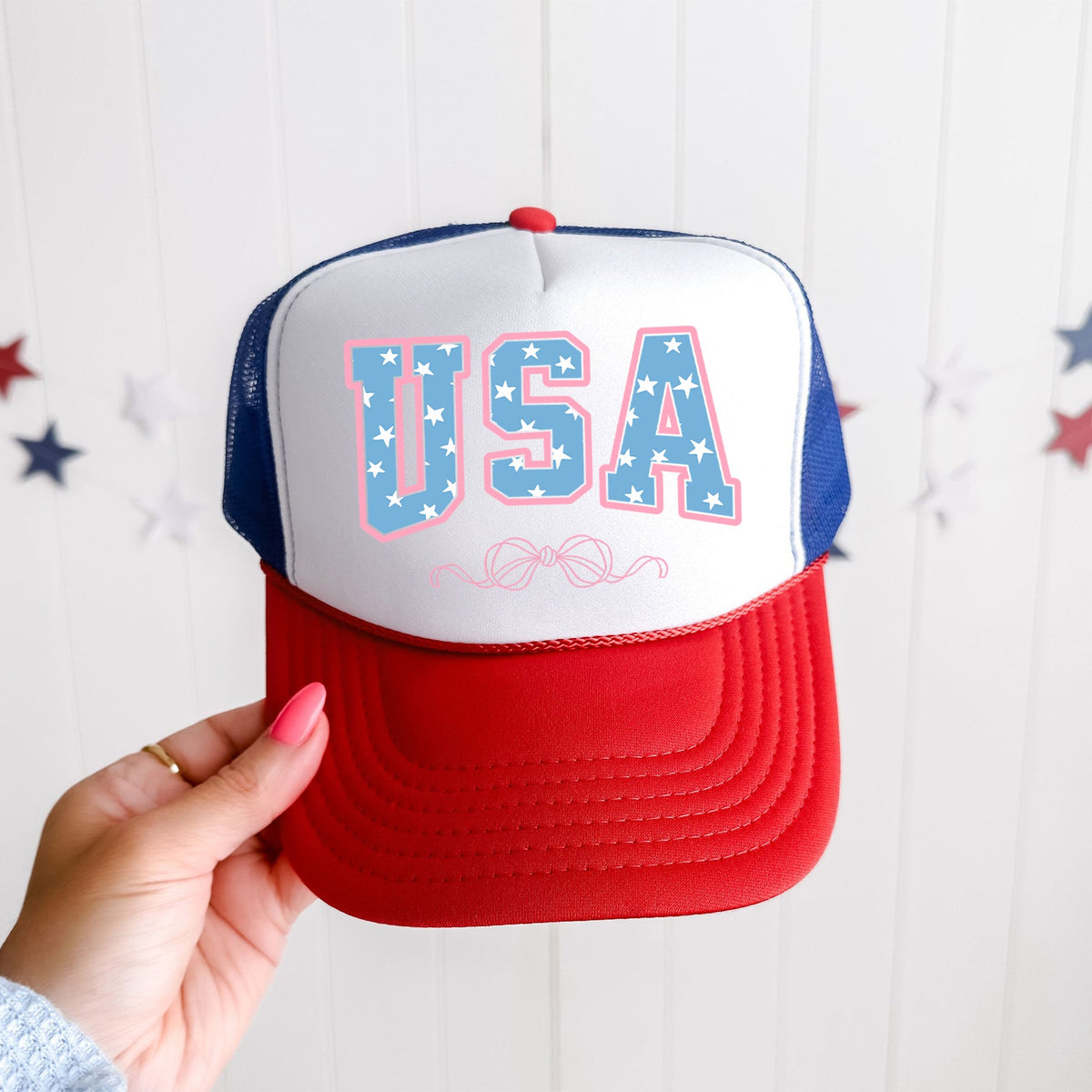 USA Ribbons And Bows Coquette Patriotic Design Deluxe Edition Snapback Trucker Hat