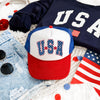USA Stars Bright Patriotic Emblem Flag Print For American Pride And Freedom Trucker Hat