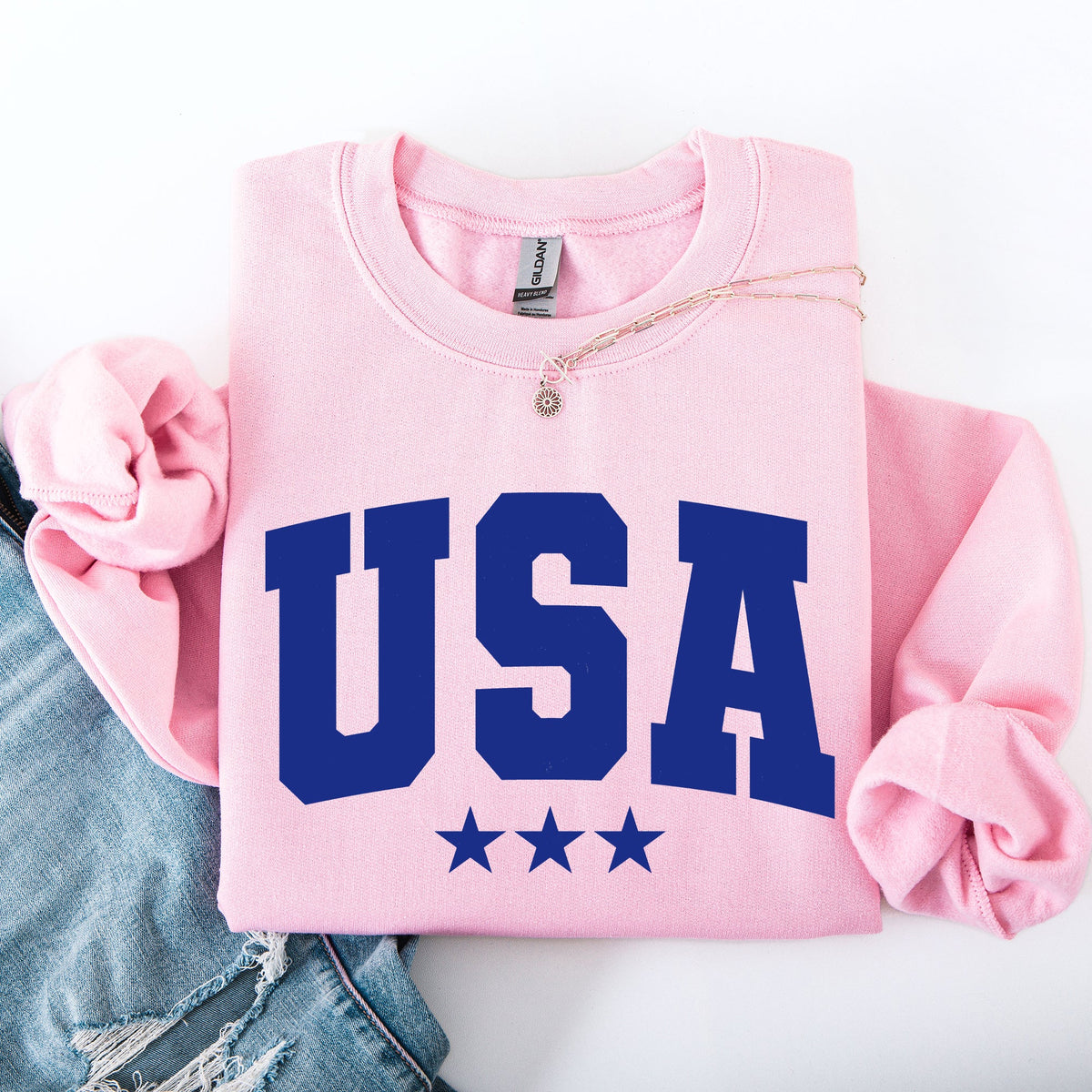 USA Stars Retro Patriotic America 4th of July Red White and Blue Vintage Distressed Sweatshirt