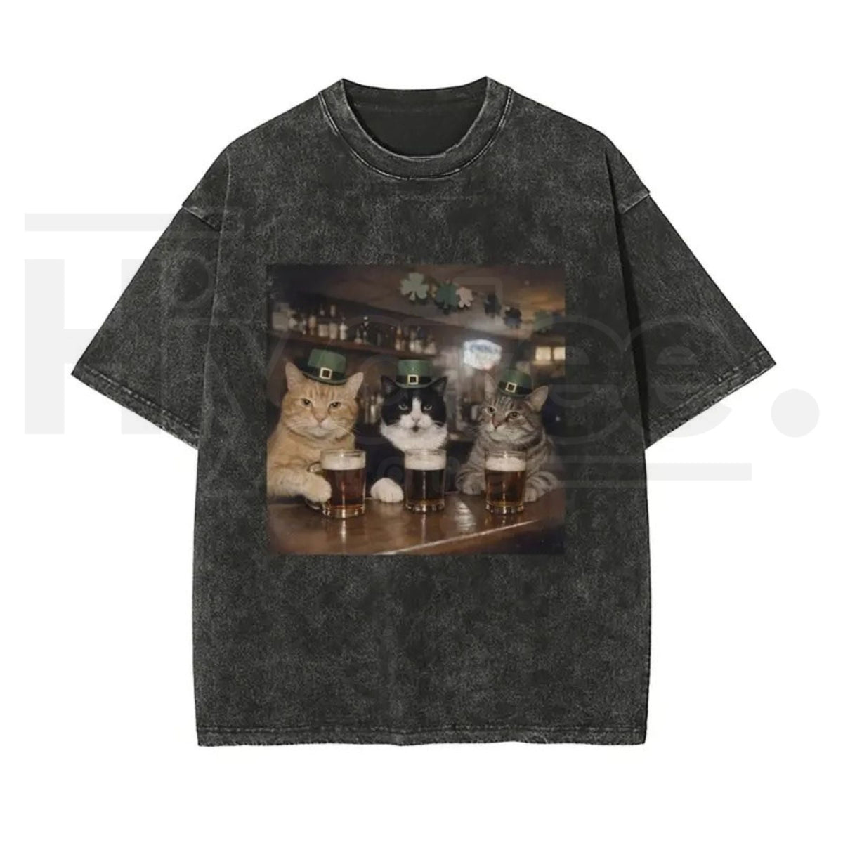 Unisex Cat Shamrock Vintage Washed T-Shirt – St. Patrick’s Day Graphic Tee