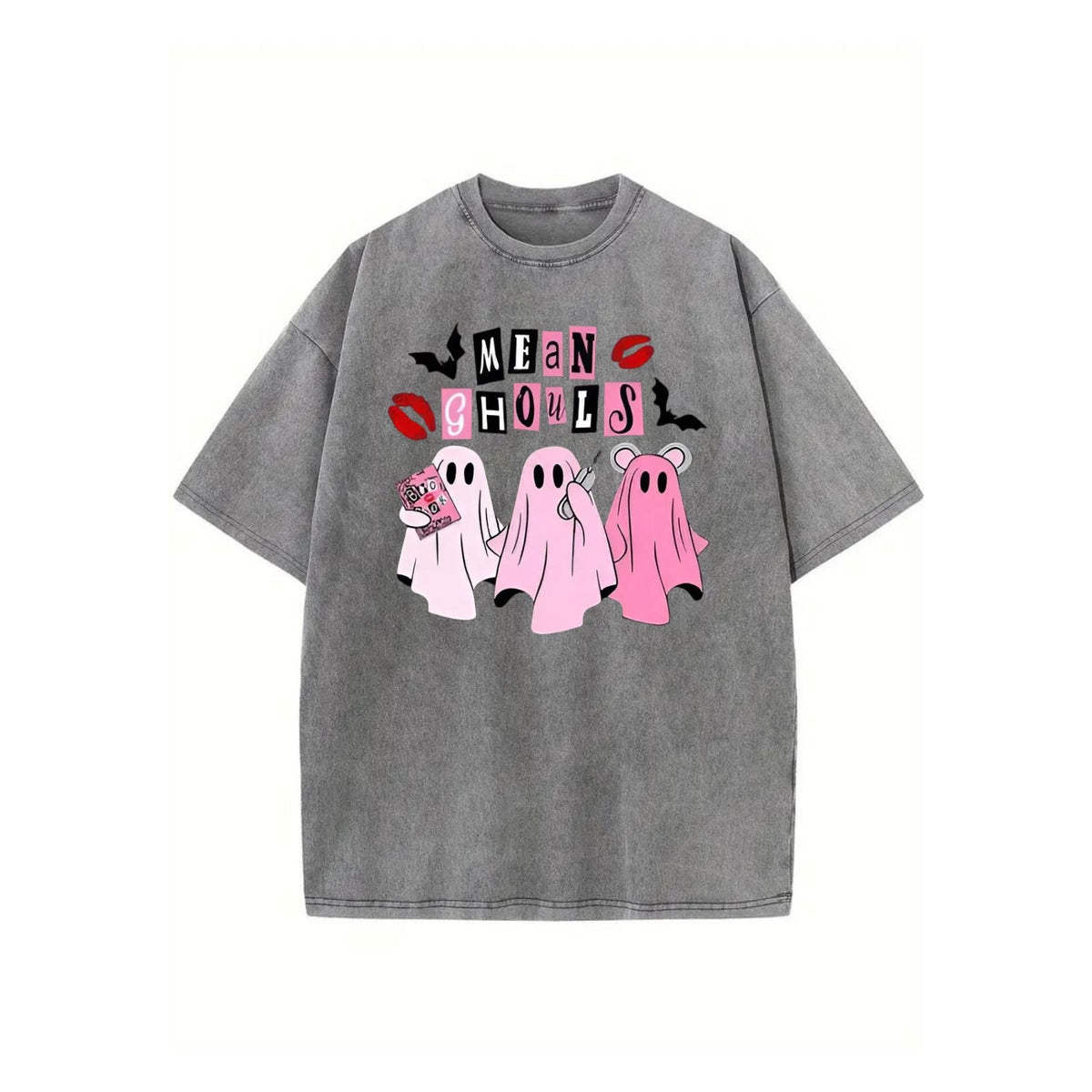 Unisex "Mean Ghouls" Halloween T-Shirt – Washed Cotton, Vintage Streetwear, Bat Graphic