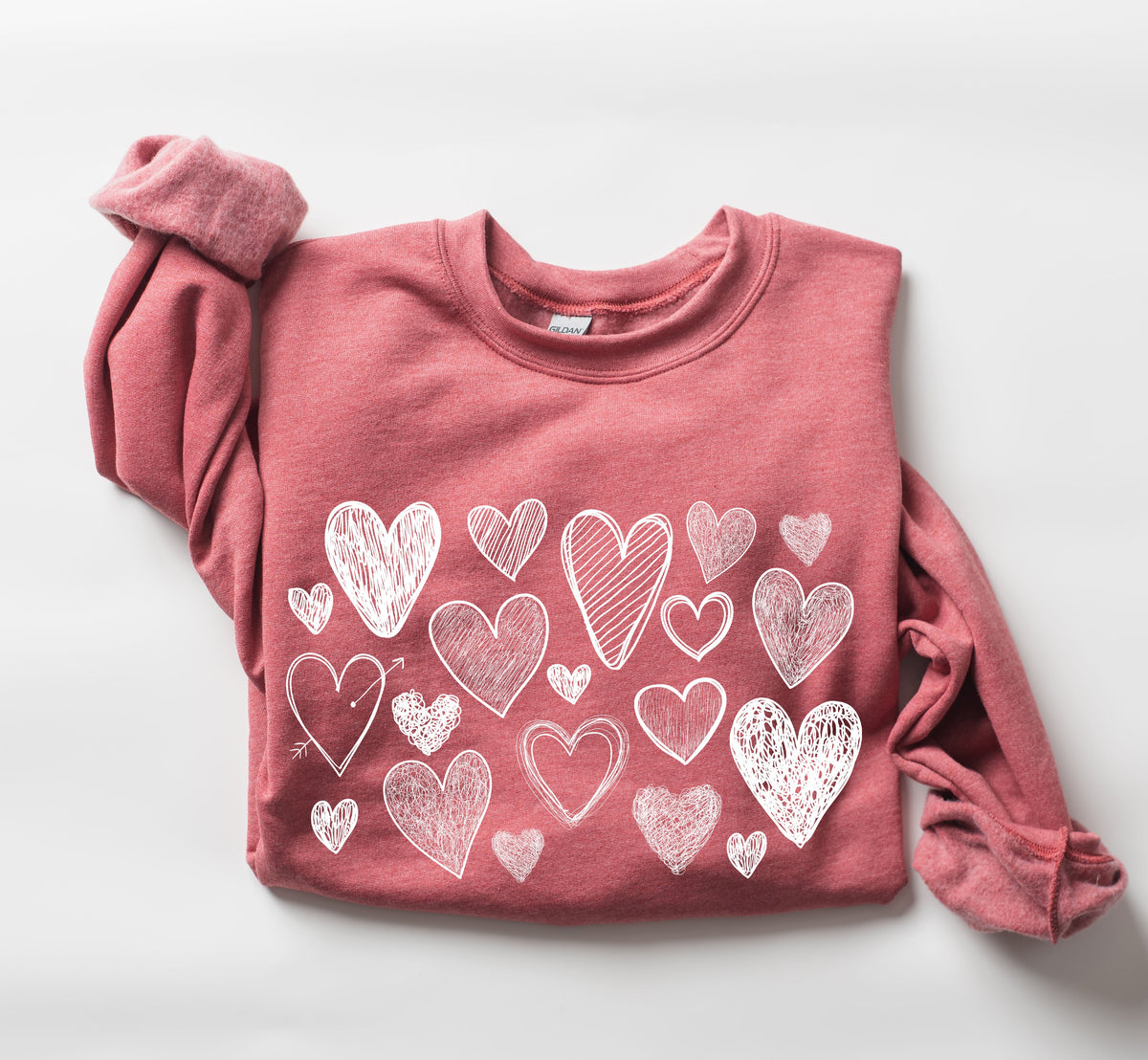 Mini Retro Hearts Vintage Valentine's Day Cozy Soft Fleece Warm Relaxed Fit Sweatshirt