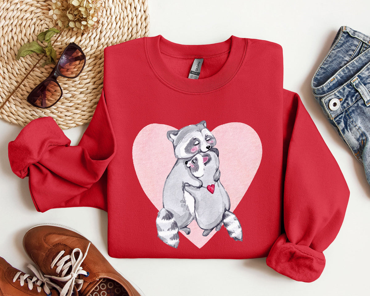 Retro Raccoon Lovers Vintage Valentine's Day Graphic Cozy Soft Fleece Edition Sweatshirt