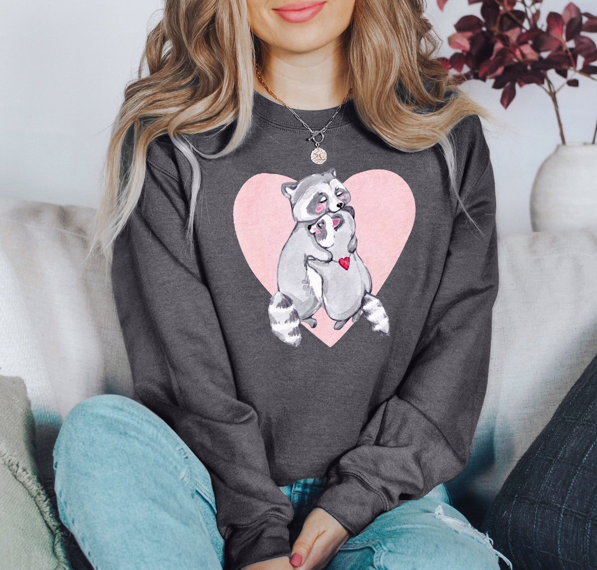 Retro Raccoon Lovers Vintage Valentine's Day Graphic Cozy Soft Fleece Edition Sweatshirt