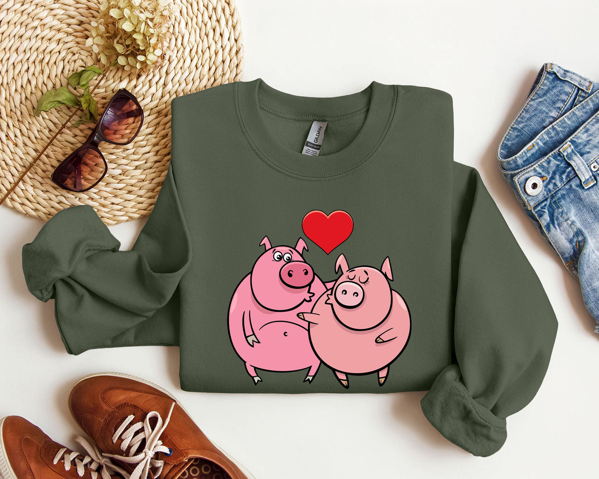 Retro Pig Lovers Funny Vintage Valentine's Day Cozy Casual Everyday Premium Sweatshirt