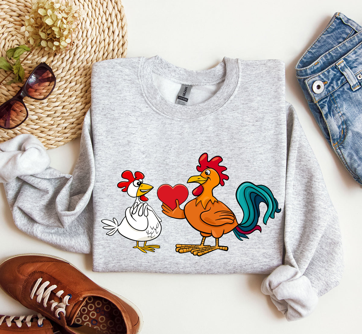 Retro Chicken Lovers Funny Vintage Valentine's Day Poultry Humor Inspired By Classic Farmhouse Style Sweatshirt