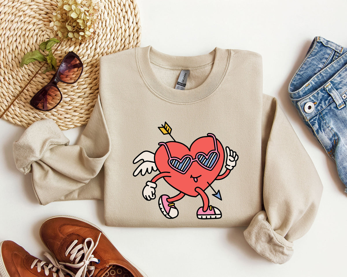 Mini Retro Heart Vintage Valentine's Day Print Cozy Fleece Classic Style For Everyday Wear Sweatshirt