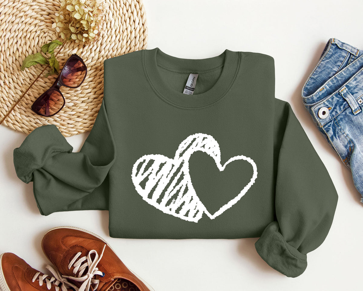 Retro Hand Drawn Hearts Vintage Valentine's Day Nostalgic Romance Inspired Cozy Warmth Sweatshirt