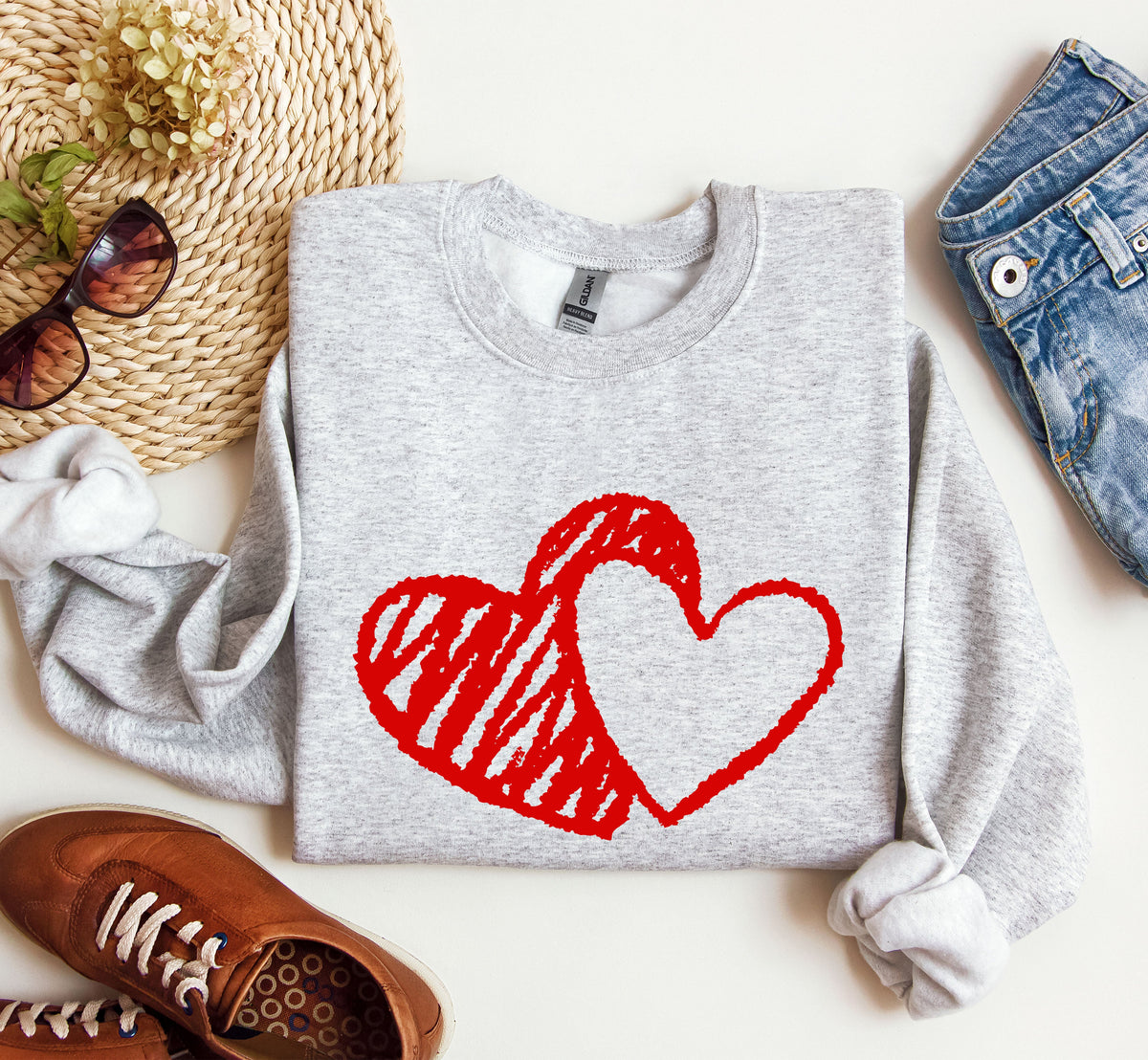 Retro Hand Drawn Hearts Vintage Valentine's Day Nostalgic Romance Inspired Cozy Warmth Sweatshirt