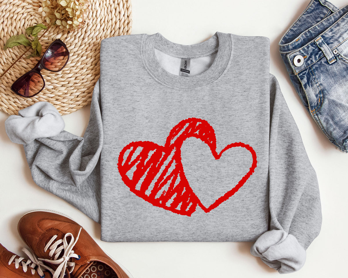 Retro Hand Drawn Hearts Vintage Valentine's Day Nostalgic Romance Inspired Cozy Warmth Sweatshirt