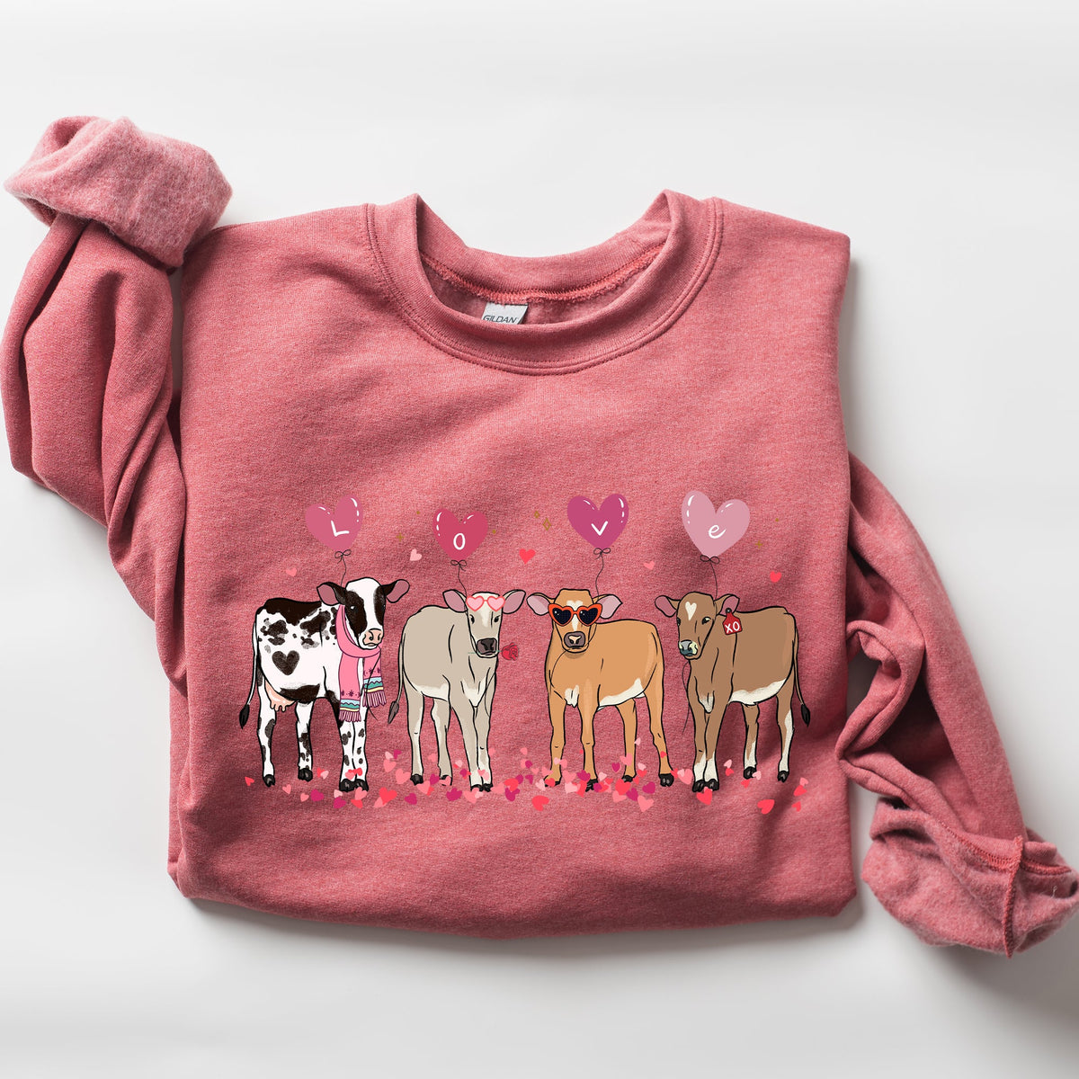 Valentine's Calves And Cows Farm Life Hearts Love For Animals Farmhouse Design Sweatshirt
