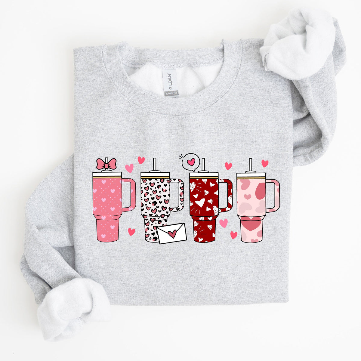 Valentine's Day Water Cup Hydration Cozy Graphic Theme All Day Comfort Sweatshirt